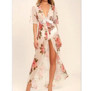 Haute Project Sheer Mesh Floral Swimsuit Cover‑Up M High‑Low Dress Resort Beach